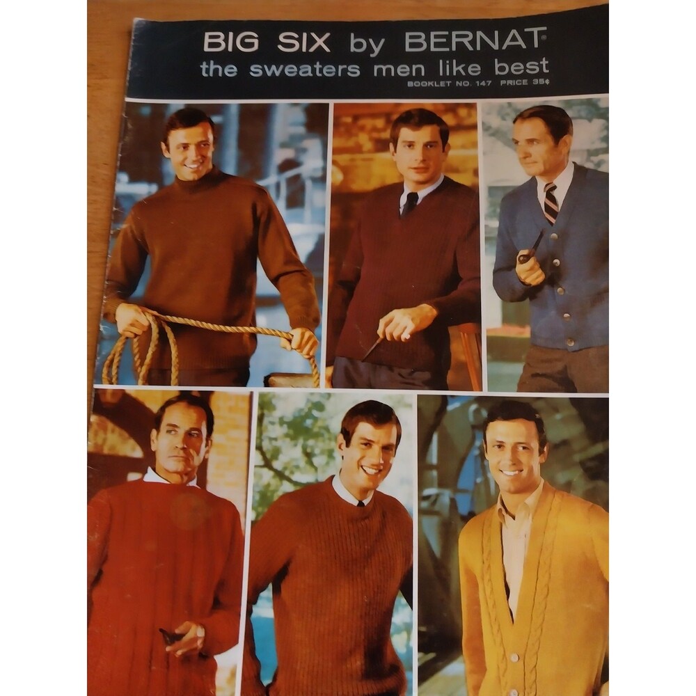 Big Six by Bernat The Sweaters Men Like The best Booklet no 147 Vintage Pattern